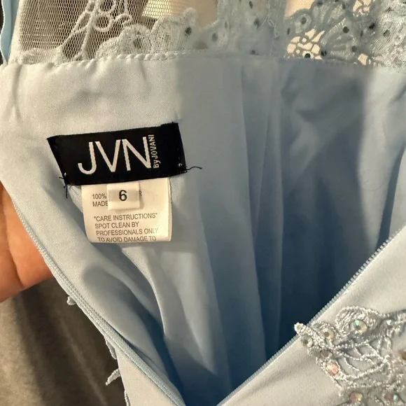 Jovani Light Blue Lace Prom Dress - Picture 3 of 5